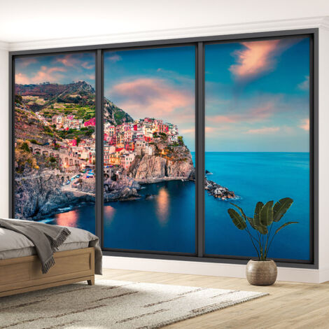 Papier peint panoramique Trompe l'oeil baie vitrée - Cinque terre - 130 cm x 78 cm (1/5)