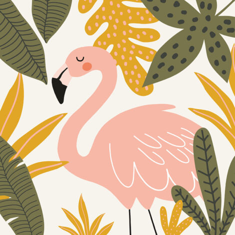 Papier peint panoramique Enfants - Flamant Rose - 195 cm x 195 cm (1/2)