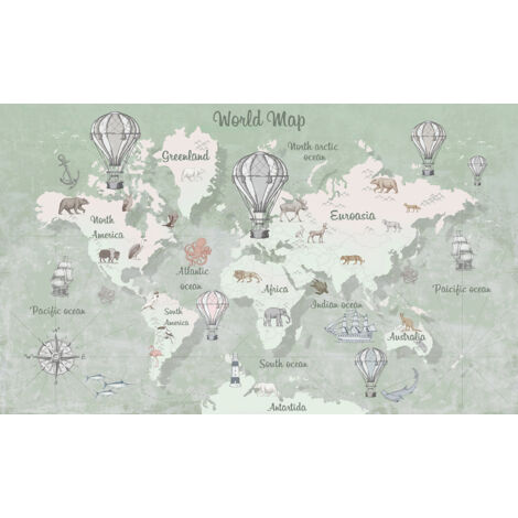 Papier peint panoramique Enfants - Carte du Monde - 390 cm x 234 cm (1/2)