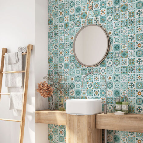 Crédence adhésive salle de bain - Motif carreaux de ciment - 90x90 cm - Adhésif MAT (1/4)