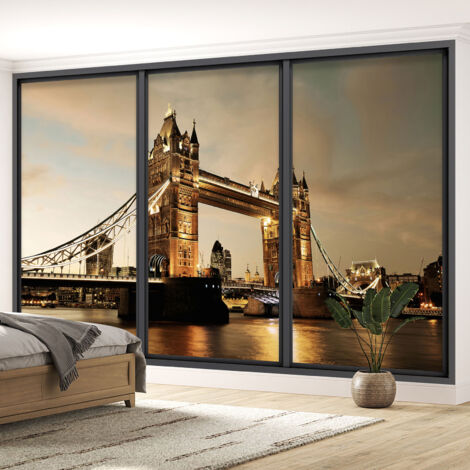 Papier peint panoramique Trompe l'oeil baie vitrée - Londres - 130 cm x 78 cm (1/5)