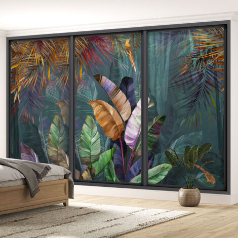 Papier peint panoramique Trompe l'oeil baie vitrée - Forêt tropicale - 417 cm x 250 cm (1/5)