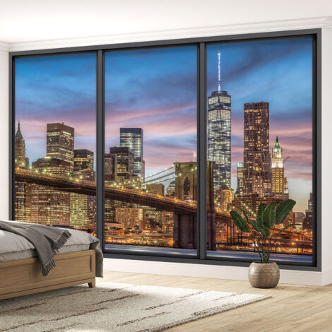 Papier peint panoramique Trompe l'oeil baie vitrée - New york - 130 cm x 78 cm (1/5)
