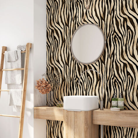 Crédence adhésive salle de bain - Motif Zébré - 80x80 cm - Adhésif + Protection BRILLANTE (1/4)