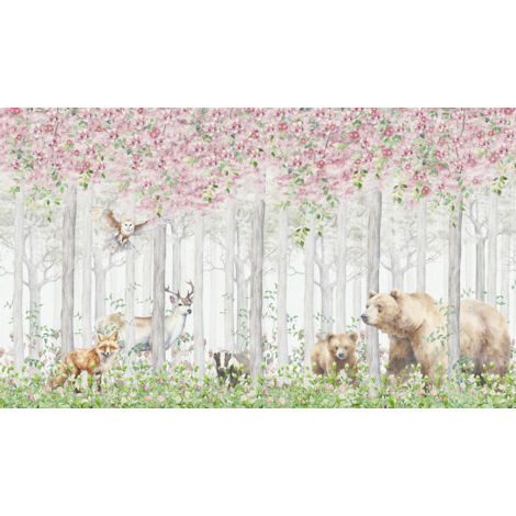 Papier peint panoramique Enfants - Animaux de la Forêt - 260 cm x 152 cm (1/2)