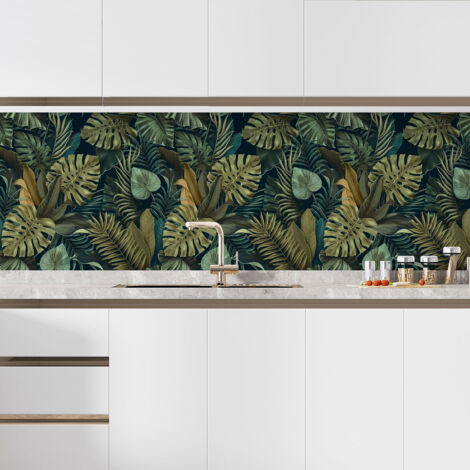 Crédence adhésive cuisine - Feuilles tropicales - 60x120 cm - Adhésif + Protection BRILLANTE