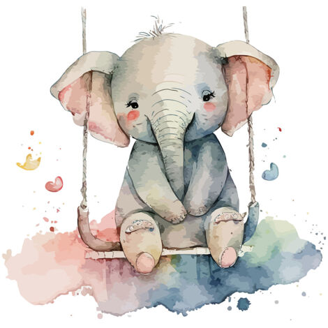 Papier peint panoramique Enfants - Éléphant balançoire - 130 cm x 84 cm (1/2)