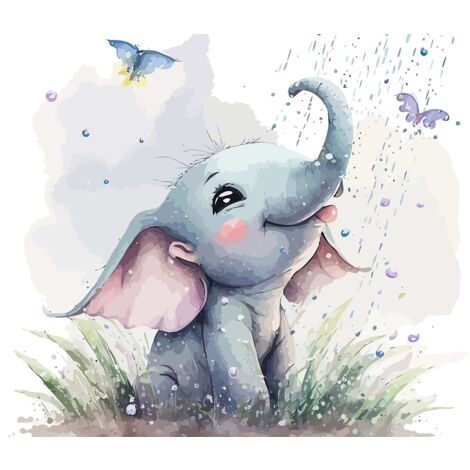 Papier peint panoramique Enfants - Éléphant Papillons - 130 cm x 84 cm (1/2)
