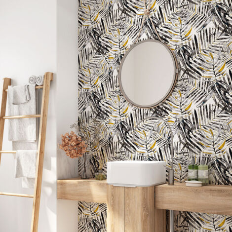 Crédence adhésive salle de bain - Feuilles tropicales - 60x60 cm - Adhésif BRILLANT (1/4)
