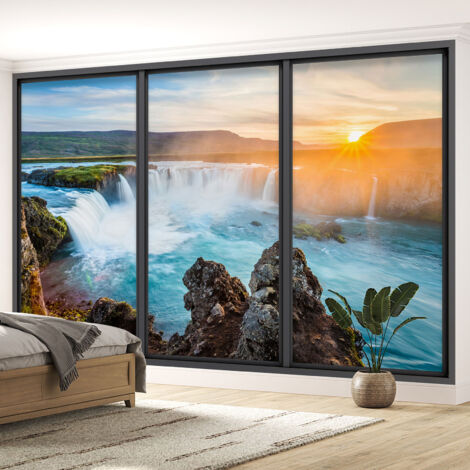 Papier peint panoramique Trompe l'oeil baie vitrée - Cascades - 130 cm x 78 cm (1/5)
