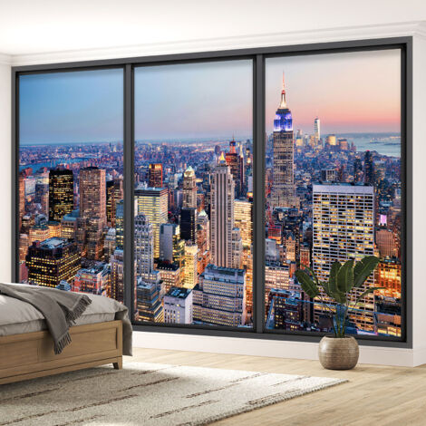 Papier peint panoramique Trompe l'oeil baie vitrée - New york - 195 cm x 117 cm (1/5)
