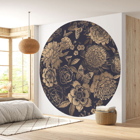 Papier peint rond / cercle - Motif floral - Diamètre 60 cm (1/4)