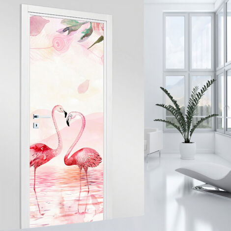 Stickers pour porte - Flamants roses - 73 x 205 cm - Adhésif MAT (1/2)