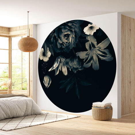 Papier peint rond / cercle - Motif floral - Diamètre 70 cm (1/4)