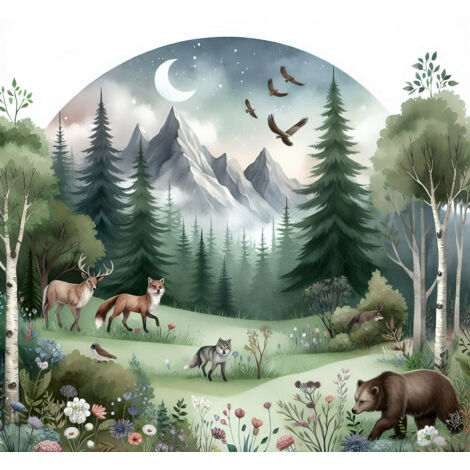 Papier peint panoramique Enfants - Animaux de la Forêt - 390 cm x 360 cm (1/2)