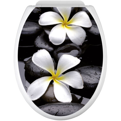 Stickers Abattant WC - Fleurs Galets - 35x43 cm - Adhésif + Protection MATE (1/2)