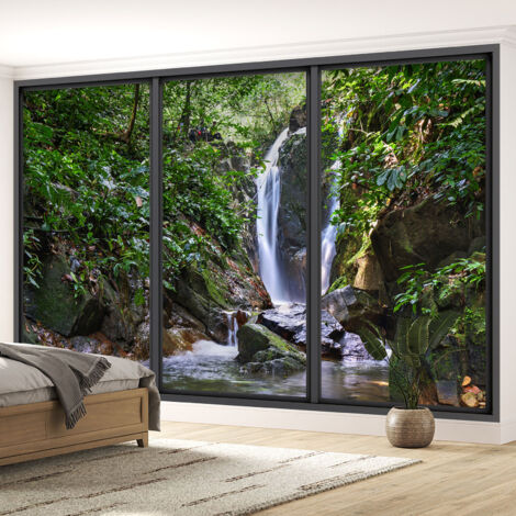Papier peint panoramique Trompe l'oeil baie vitrée - Cascade - 260 cm x 156 cm (1/5)