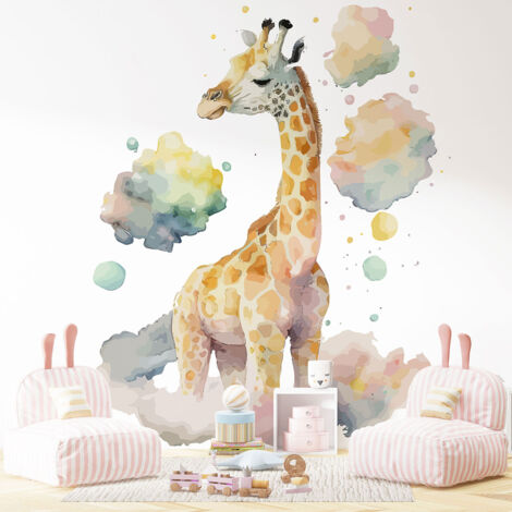 Papier peint panoramique Enfants - Girafe nuages - 390 cm x 251 cm (1/4)
