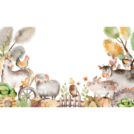 Papier peint panoramique Enfants - Animaux de la Ferme - 130 cm x 78 cm (1/2)
