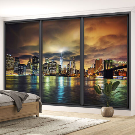 Papier peint panoramique Trompe l'oeil baie vitrée - New York - 130 cm x 78 cm (1/5)
