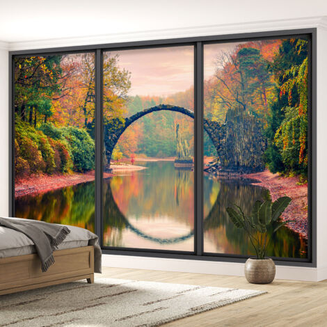 Papier peint panoramique Trompe l'oeil baie vitrée - Pont du Diable - 130 cm x 78 cm (1/5)
