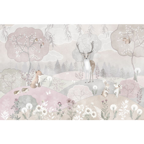 Papier peint panoramique Enfants - Animaux de la Forêt - 260 cm x 173 cm (1/2)