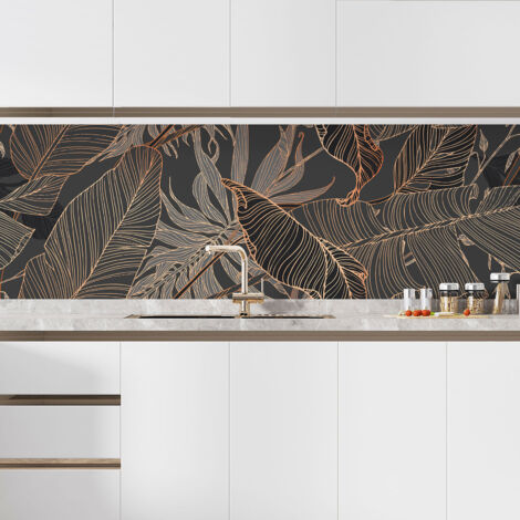 Crédence adhésive cuisine - Feuilles tropicales - 80x240 cm - Adhésif + Protection BRILLANTE (1/5)