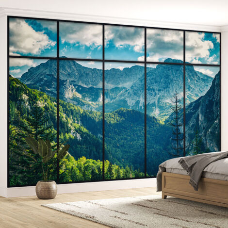 Papier peint panoramique Trompe l'oeil Verrière - Montagnes - 130 cm x 82 cm (1/5)