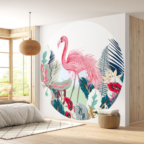 Papier peint rond / cercle - Flamant rose - Diamètre 60 cm (1/4)