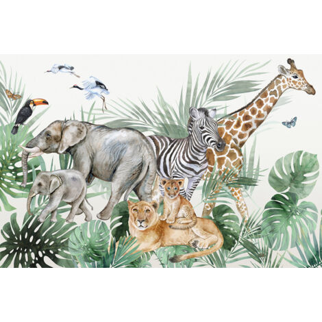 Papier peint panoramique Enfants - Animaux de la Jungle - 130 cm x 86 cm (1/2)