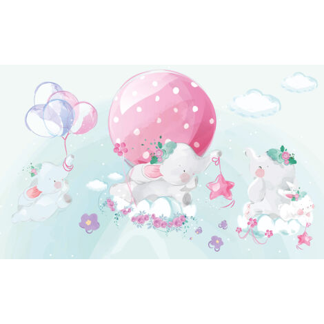 Papier peint panoramique Enfants - Éléphants Ballons - 130 cm x 81 cm (1/2)