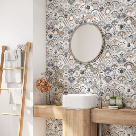 Crédence adhésive salle de bain - Motif carreaux de ciment - 65x65 cm - Adhésif MAT (1/4)