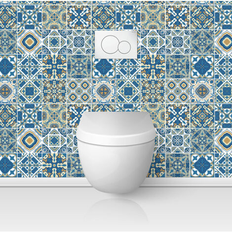 Crédence adhésive WC - Effet carreaux de ciment - 50x50 cm - Adhésif BRILLANT (1/3)