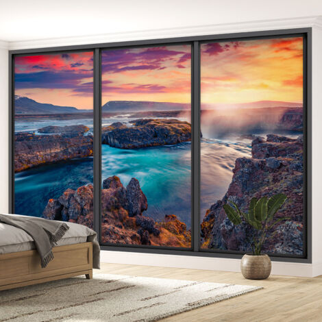 Papier peint panoramique Trompe l'oeil baie vitrée - Vue mer - 130 cm x 78 cm (1/5)