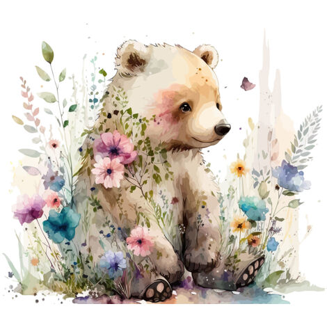 Papier peint panoramique Enfants - Ourson Fleurs - 397 cm x 255 cm (1/2)