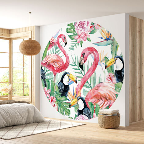 Papier peint rond / cercle - Flamants Roses - Diamètre 60 cm (1/4)