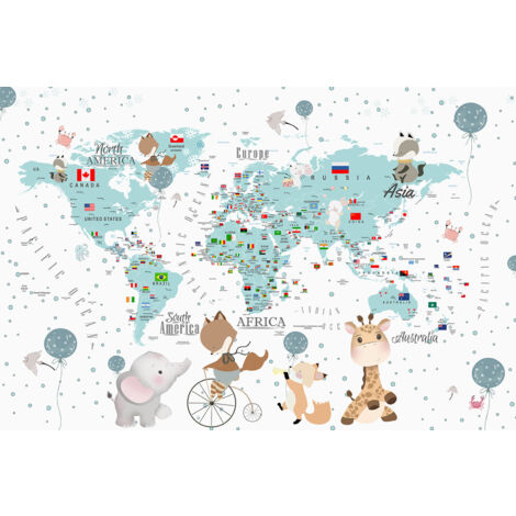 Papier peint panoramique Enfants - Carte du Monde - 390 cm x 260 cm (1/2)