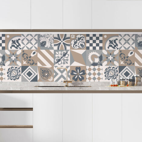 Crédence adhésive cuisine - Effet carreaux de ciment - 55x110 cm - Adhésif + Protection BRILLANTE (1/5)