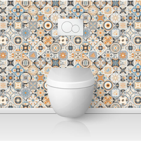 Crédence adhésive WC - Effet carreaux de ciment - 55x55 cm - Adhésif BRILLANT (1/3)