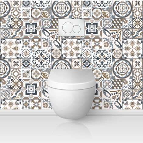 Crédence adhésive WC - Effet carreaux de ciment - 60x60 cm - Adhésif BRILLANT (1/3)