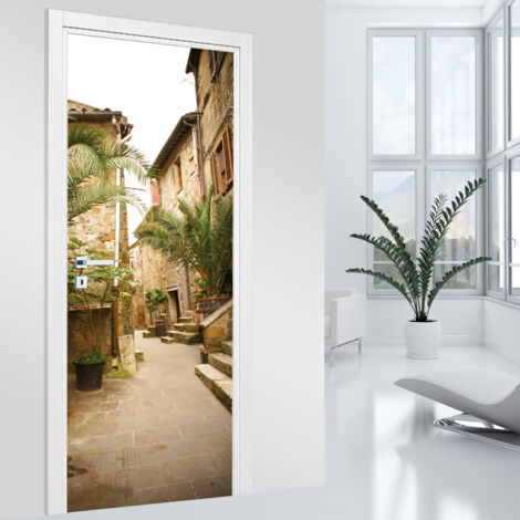 Stickers pour porte - Ruelle Village - 93 x 205 cm - Adhésif MAT (1/2)