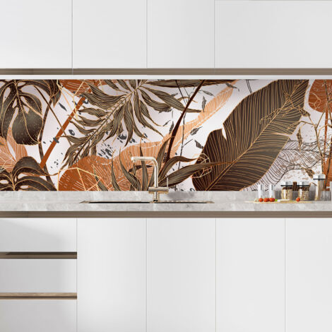 Crédence adhésive cuisine - Feuilles tropicales - 55x220 cm - Adhésif BRILLANT (1/5)