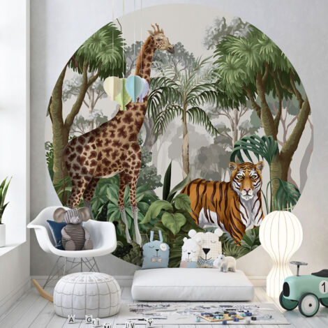Papier peint rond / cercle Enfants - Jungle Animaux - Diamètre 60 cm (1/3)