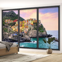 Papier peint panoramique Trompe l'oeil baie vitrée - Cinque terre - 417 cm x 250 cm