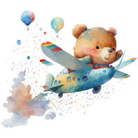 Papier peint panoramique Enfants - Ourson Avion - 498 cm x 320 cm
