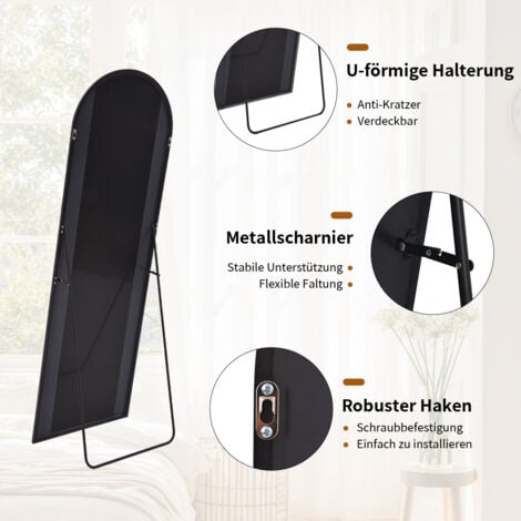 Koonmi Black Frame Curved Standing Mirror 150 × 40 cm Specchio autoportante a figura intera, specchio a figura intera Appeso alla parete per l'ingresso