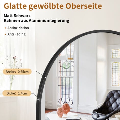 Koonmi Black Frame Curved Standing Mirror 150 × 40 cm Specchio autoportante a figura intera, specchio a figura intera Appeso alla parete per l'ingresso