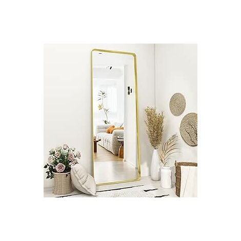 Koonmi specchio da terra con angoli arrotondati, specchio a figura intera 40 x 150 cm con supporto, grande specchio da terra a figura intera da appendere alla parete per camera da letto, soggiorno, or