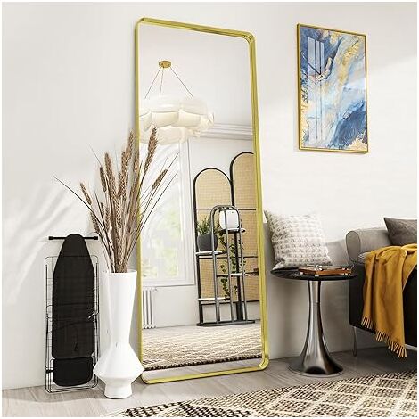 Koonmi specchio da terra con angoli arrotondati, specchio a figura intera 40 x 150 cm con supporto, grande specchio da terra a figura intera da appendere alla parete per camera da letto, soggiorno, or