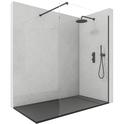 Mampara de Ducha Fija 110x200 cm Vidrio 8 mm Negro Mate